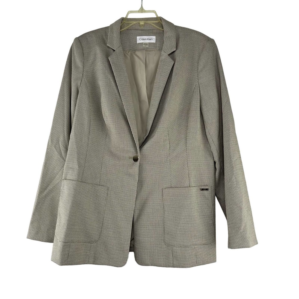 Calvin‎ Klein Blazer Womens Size 14 Beige Long Sleeve Button New Without Tags